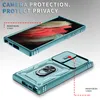Two views of a teal smartphone case, one showing the front and the other the back with a ring holder. Produktbild-Vorschau