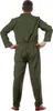 A person wearing a green jumpsuit, viewed from the back. Produktbild-Vorschau