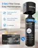 A water filter system with marketing text and icons highlighting its features, contrasted with an image of another brand's filter with a risk of contamination warning. Produktbild-Vorschau