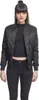 A woman is shown wearing a black bomber jacket and black jeans against a white background. Produktbild-Vorschau
