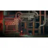 A complex industrial scene with pipes, machinery, and glowing red lights. Produktbild-Vorschau