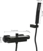 A black shower faucet set with dimensions shown. Náhled obrázku produktu