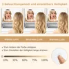A collage of three images showing a woman applying makeup in front of a lighted mirror, with text and a slider indicating lighting modes and brightness. Podgląd zdjęcia produktu