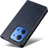 A dark blue flip cover phone case with a blue camera module is shown against a white background. Produktbild-Vorschau