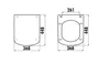 Diagrams showing the dimensions of a toilet seat. Produktbild-Vorschau