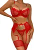 Conjunto de lencería de 3 piezas, color rojo, con detalles Vista previa de la imagen del producto 1