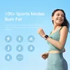 A woman is running outdoors, wearing a smartwatch. Icons representing different sports modes are displayed. Produktbild-Vorschau