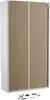 The back of a white cabinet with two brown panels, likely a washing machine cabinet, with hardware laid out in front. Produktbild-Vorschau