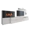 A modern living room media unit with an integrated electric fireplace and a television. Voir les images du produit