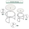 Diagram showing assembly instructions for a set of two round coffee tables. Produktbild-Vorschau