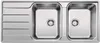 A top-down view of a double stainless steel sink with a draining board. Produktbild-Vorschau