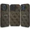 Three views of a brown Guess iPhone case with a classic logo pattern and MagSafe ring. Náhled obrázku produktu