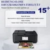 A printer is shown with a list of compatible printer models and text about compatibility. Produktbild-Vorschau
