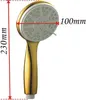 A gold and white hand-held shower head with dimensions indicated. Produktbild-Vorschau