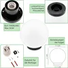 A collage of images showing different parts and dimensions of a white spherical outdoor light. Náhľad obrázku produktu