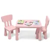 A pink children's table and two chairs set, with books and crayons on the table. Podgląd zdjęcia produktu