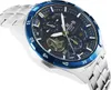 A close-up, angled shot of a Casio Edifice men's watch with a blue dial and silver stainless steel band. Produktbild-Vorschau