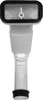 A white plastic sink drain connection piece with a black rubber seal. Produktbild-Vorschau