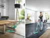 A split image showing a mop in a living room and a woman cleaning a floor. Produktbild-Vorschau