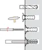 Diagrams illustrating the installation process of a wall anchor and screw. Produktbild-Vorschau