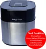 A close-up studio shot of a black and silver ice cream maker with a red circular overlay containing text. Produktbild-Vorschau