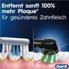 A split image showing a manual toothbrush on the left and an electric toothbrush head on the right, both cleaning teeth. Text highlights the effectiveness of the electric toothbrush. Produktbild-Vorschau