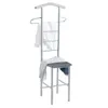 A silver valet stand with clothes hanging on it. Produktbild-Vorschau