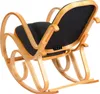 A rear view of a wooden rocking chair with dark gray upholstery. Produktbild-Vorschau