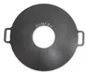 A circular metal grill plate with a hole in the center and two handles on the sides, placed on a white background. Produktbild-Vorschau