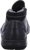 The back view of a black leather boot with fur lining. Voir les images du produit