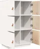 A white cabinet with multiple open compartments and natural wood interior doors. Voir les images du produit