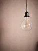 A close-up of a vintage-style light bulb hanging against a textured wallpaper. Produktbild-Vorschau