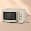 A cream-colored retro-style microwave oven is shown from a three-quarter front view, with dimensions indicated by dashed lines and text. Náhľad obrázku produktu