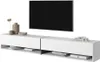 A white TV lowboard with a black television mounted above it, against a white background. Anteprima dell’immagine prodotto