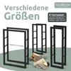 A marketing image showing different sizes of metal firewood racks with some firewood. Produktbild-Vorschau