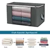 A storage box filled with folded textiles, with smaller images of different items that can be stored in the box below. Produktbild-Vorschau