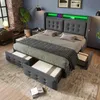 A modern bedroom with a grey upholstered bed frame featuring LED lighting and storage drawers. Anteprima dell’immagine prodotto