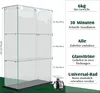 A glass display cabinet with dimensions and feature callouts. Produktbild-Vorschau