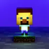A Minecraft Steve character light is displayed on a blocky grass base against a solid purple background. Produktbild-Vorschau