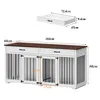 A diagram showing the dimensions of a dog crate furniture piece, with a separate diagram of a drawer. Produktbild-Vorschau