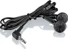 A pair of black earbuds with a coiled black cable and a 3.5mm audio jack. Produktbild-Vorschau