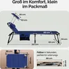 Diagrams and text illustrating the dimensions and features of a foldable sun lounger. Produktbild-Vorschau