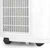 A close-up view of the bottom section of a white portable air conditioner, showing its wheels and part of the ventilation grille. Produktbild-Vorschau