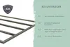 A close-up view of wooden beams, likely part of a garden shed or deck structure, with overlaid text detailing product features. Produktbild-Vorschau