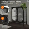 A black display cabinet with glass doors is shown in a room setting, with close-up insets highlighting its features. Náhľad obrázku produktu