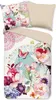 A flat lay of a duvet cover and pillowcase with a floral and butterfly pattern. Produktbild-Vorschau
