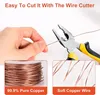 A hand is shown holding a piece of copper wire, with pliers about to cut it. Two inset images show a spool of copper wire and a close-up of soft copper wire. Produktbild-Vorschau