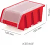 A red storage bin with a clear lid, shown with dimensions indicated. Anteprima dell’immagine prodotto