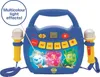 A blue portable karaoke digital player for kids with two microphones attached. Produktbild-Vorschau