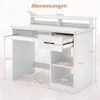 A white desk with dimensions indicated by measurement lines and text. Podgląd zdjęcia produktu